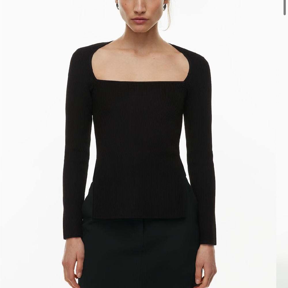 Aritzia Black Long Sleeve Square Neck Top NWT